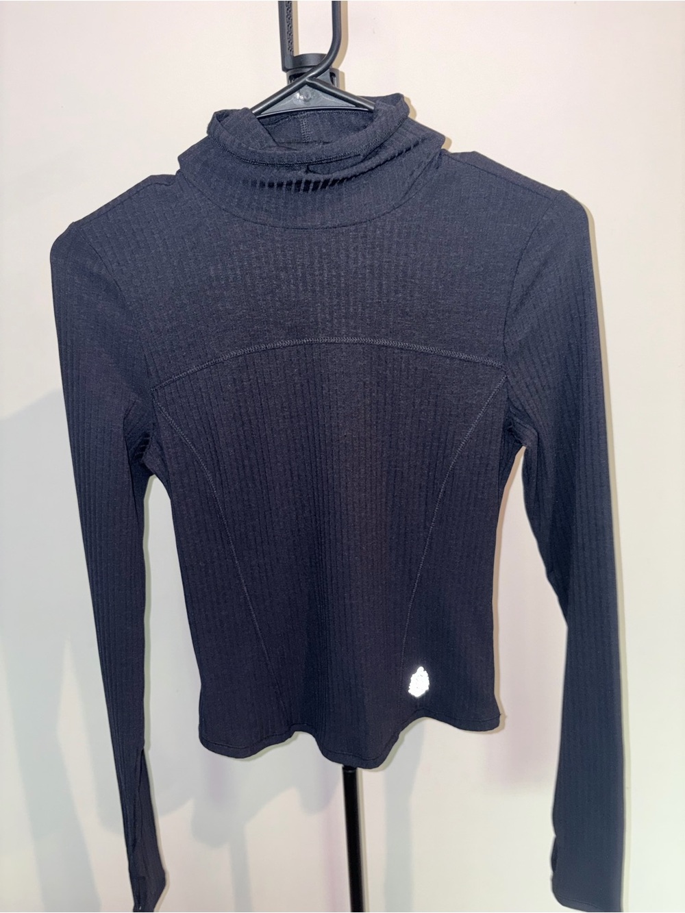 Free People Black Ribbed Long Sleeve Mock Neck Tee